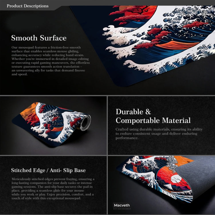 大浪遊戲滑鼠墊防滑橡膠桌墊，300x600x2mm，300x700x3mm，300x800x2mm，300x800x3mm，400x900x2mm，400x900x3mm