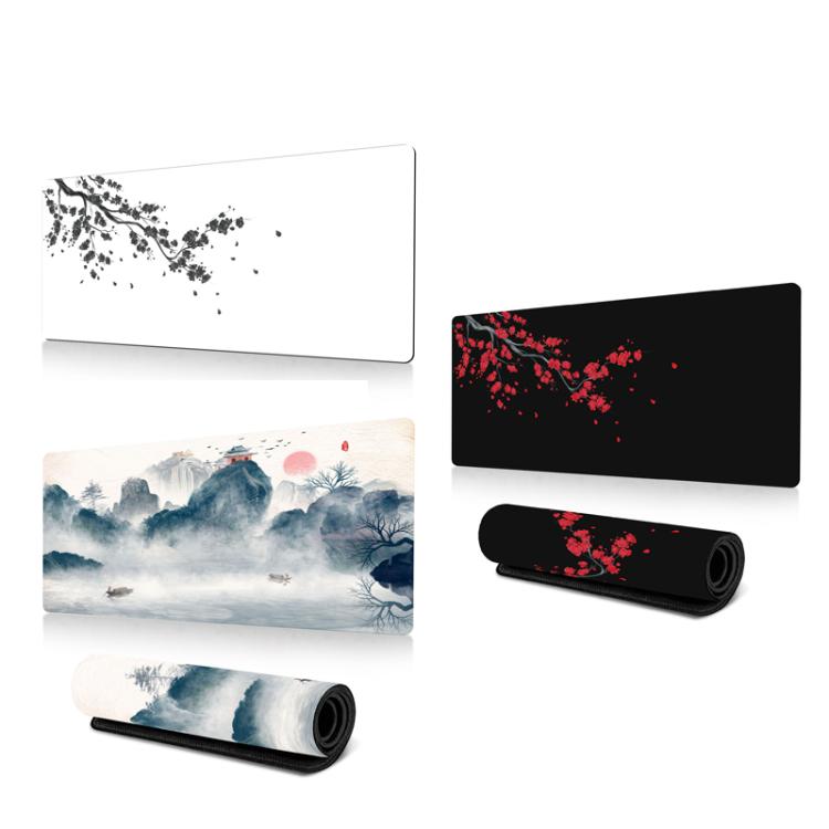 水墨櫻花橡膠防滑滑鼠墊桌墊，300x600x2mm，300x700x2mm，300x800x2mm，400x900x2mm