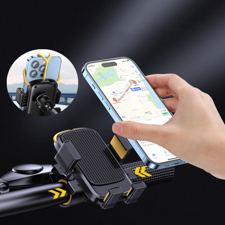 Bicycle and Motorcycle Phone Holder with Hidden Silicone Strap, Handbar, Rearview Mirror