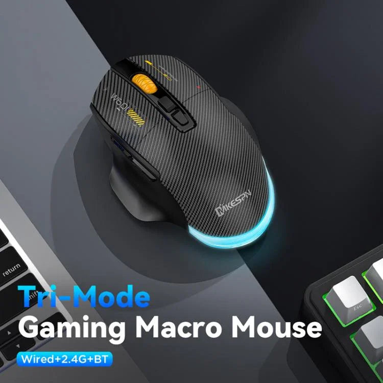 MKESPN W601 靜音無線三模巨集遊戲滑鼠碳纖維12800DPI藍牙滑鼠