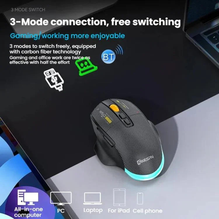 MKESPN W601 靜音無線三模巨集遊戲滑鼠碳纖維12800DPI藍牙滑鼠