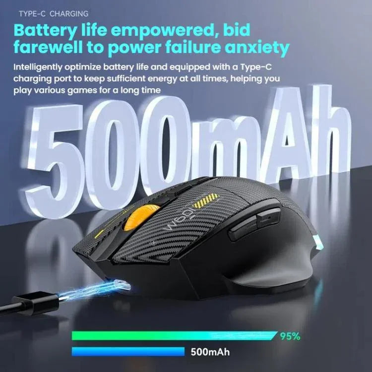 MKESPN W601 靜音無線三模巨集遊戲滑鼠碳纖維12800DPI藍牙滑鼠