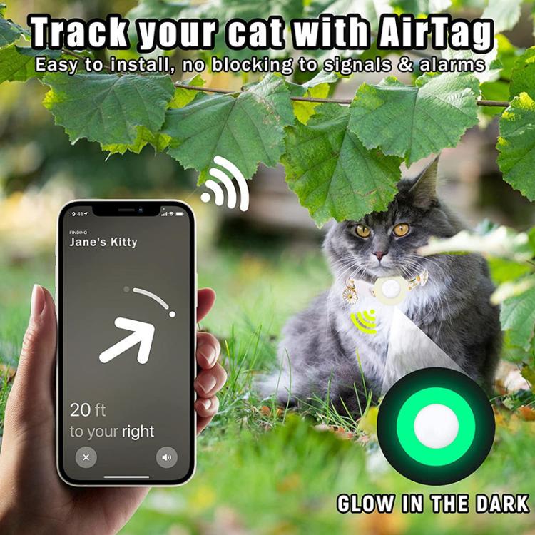 適用於 AirTag 第二代 / AirTag 第一代 追蹤器矽膠套 小雛菊寵物項圈 狗項圈附鈴鐺及前後保護膜