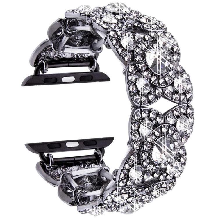 花瓣金屬鑽石手環錶帶，適用於 Apple Watch Series 9 / 8 / 7 / 6 / SE / 5 / 4 / 3，1215 銀色，1202 銀色，1215 黑色，1202 黑色，1215 玫瑰金，1202 玫瑰金，1202 玫瑰金紅色，1215 金色
