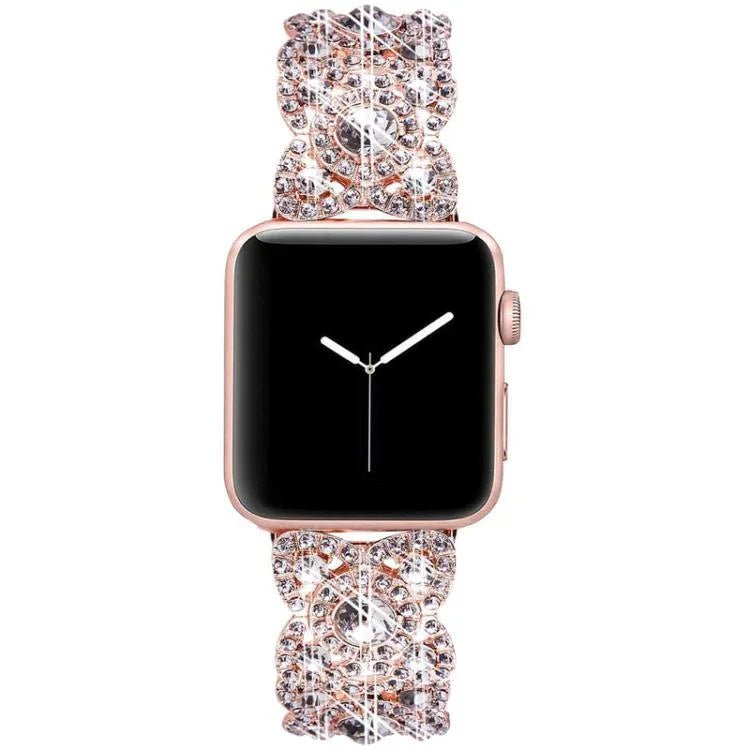花瓣金屬鑽石手環錶帶，適用於 Apple Watch Series 9 / 8 / 7 / 6 / SE / 5 / 4 / 3，1215 銀色，1202 銀色，1215 黑色，1202 黑色，1215 玫瑰金，1202 玫瑰金，1202 玫瑰金紅色，1215 金色