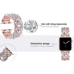 花瓣金屬鑽石手環錶帶，適用於 Apple Watch Series 9 / 8 / 7 / 6 / SE / 5 / 4 / 3，1215 銀色，1202 銀色，1215 黑色，1202 黑色，1215 玫瑰金，1202 玫瑰金，1202 玫瑰金紅色，1215 金色