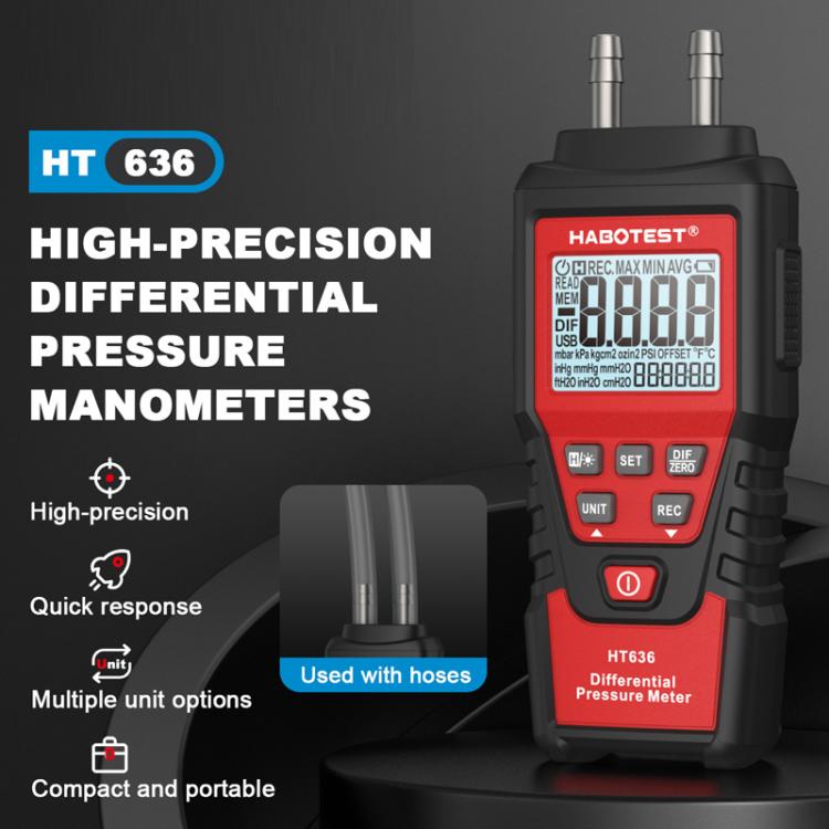 HABOTEST HT636 高精度差壓計數位微壓力測試器，HT636