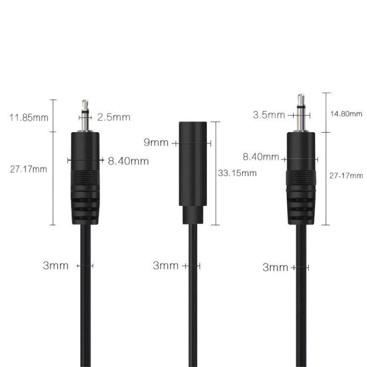 單聲道 2針 AUX 單頭線 喇叭音頻電源線 音頻線, 長度: 25cm, 2.5mm 公頭, 2.5mm 母頭, 3.5mm 公頭, 3.5mm 母頭