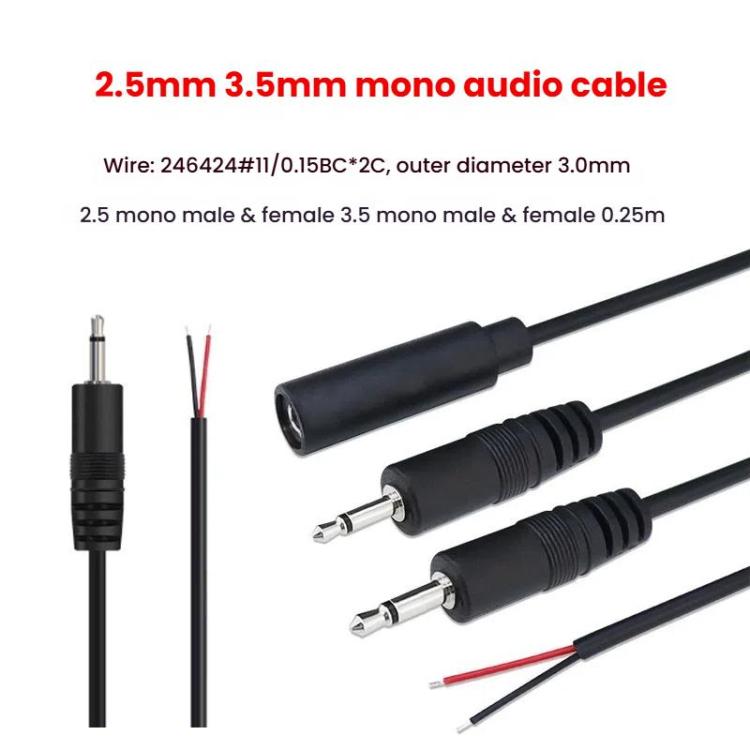單聲道 2針 AUX 單頭線 喇叭音頻電源線 音頻線, 長度: 25cm, 2.5mm 公頭, 2.5mm 母頭, 3.5mm 公頭, 3.5mm 母頭