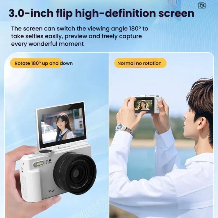 W1 5K 高清數位相機 75MP 18倍數位變焦 WiFi 錄影機 帶翻轉螢幕，W1 白色，W1 黑色