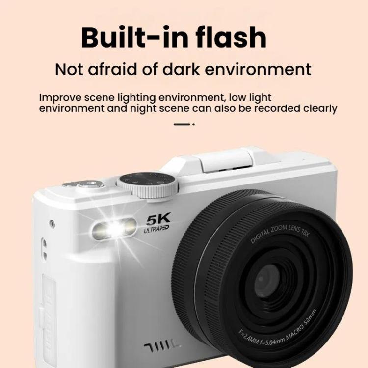 W1 5K 高清數位相機 75MP 18倍數位變焦 WiFi 錄影機 帶翻轉螢幕，W1 白色，W1 黑色