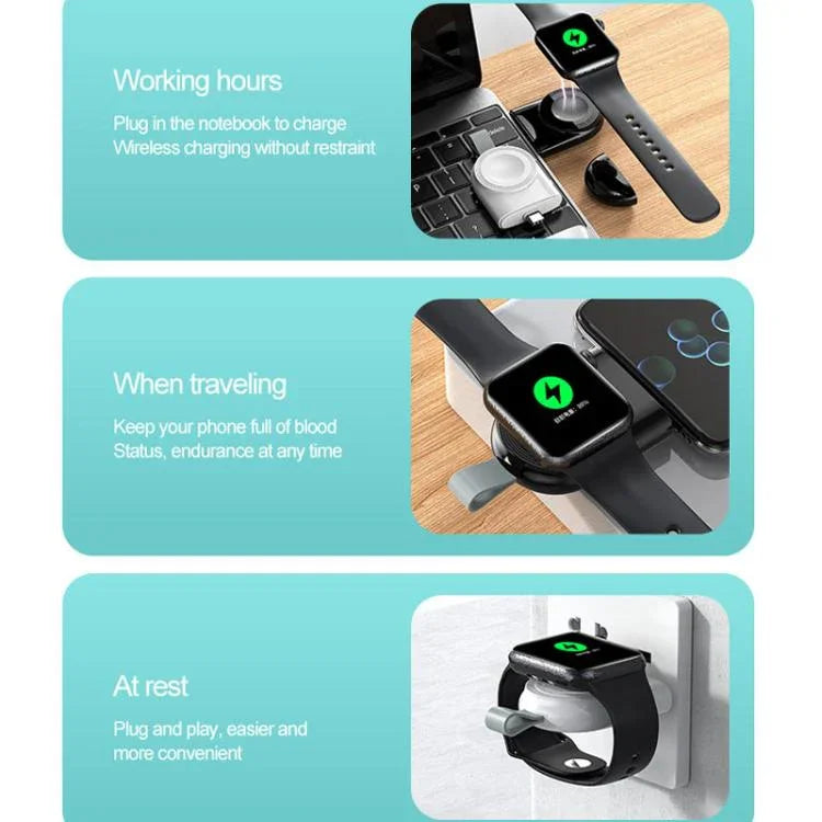 適用於 Apple Watch 1/2/3/4/5/6/7/8/9/10/SE 便攜式磁吸無線充電器 Type-C 智能無線充電器
