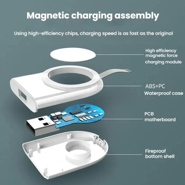 適用於 Apple Watch 1/2/3/4/5/6/7/8/9/10/SE 便攜式 USB 磁吸無線充電器