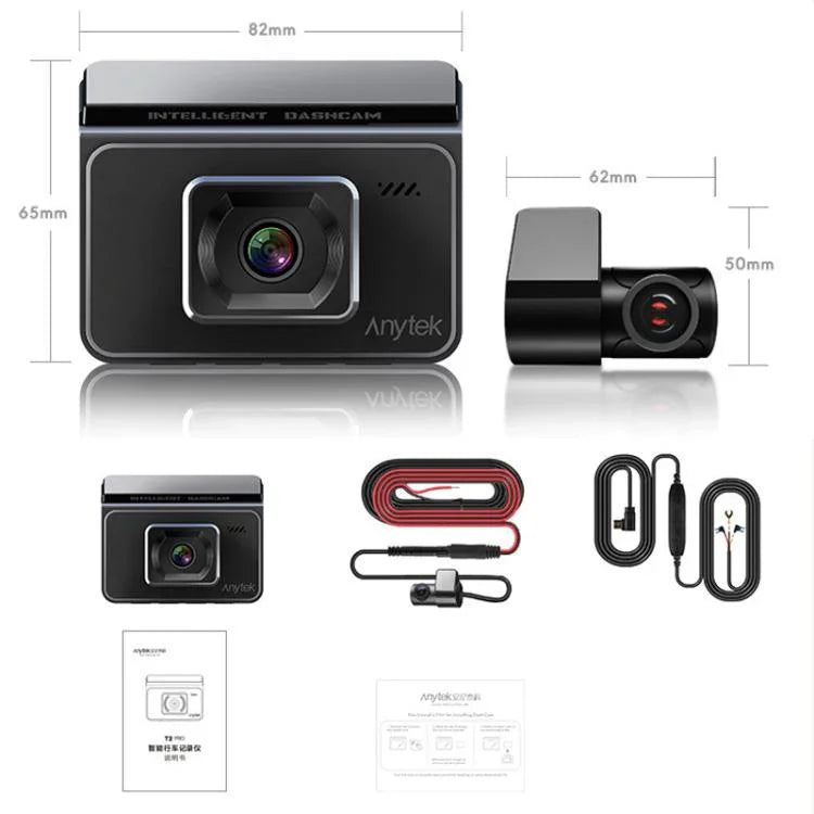 Anytek T2 PRO 3.0 吋 2K 高清夜視錄影機 隱藏式車載攝像頭 前後雙錄，T2 PRO