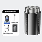 男士便攜式電動剃鬚刀 帶 LCD 顯示屏 – 旅行友好迷你剃鬚刀，USB Type-C 快充，防水可洗設計，6 刀頭深金屬灰，浮動刀片深金屬灰，6 刀頭黑色，浮動刀片黑色