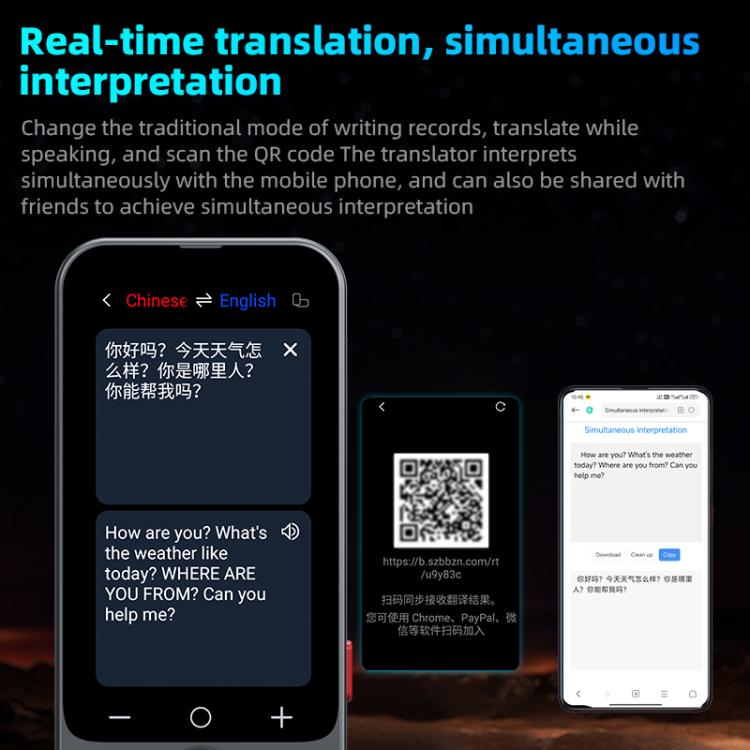3.1英寸屏幕多語言AI翻譯設備，139種在線/17種離線語言，實時語音/照片/文字翻譯，Z15W