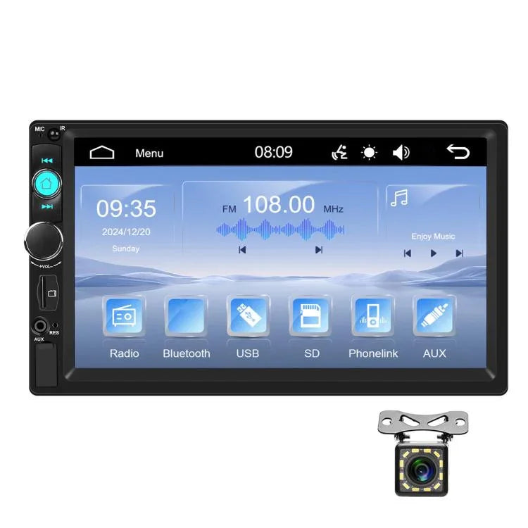 7吋有線Carplay雙按鈕MP5播放器 藍牙大屏車載中控，標準版，標準版+12燈攝像頭