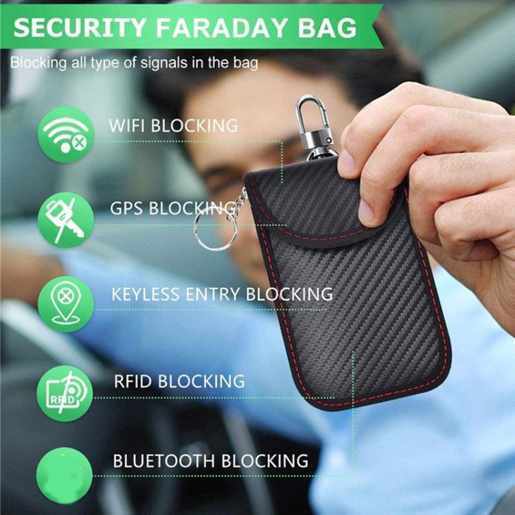 RFID 防盜刷車鑰匙收納盒 碳纖維防盜刷鑰匙包 適用車輛、信用卡及電子產品，中號紅線、中號綠線、小號黑線