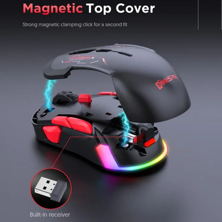 MKESPN W12 Tri-Mode 5-Channel Gaming Mouse 10-Key 10000 DPI Ambidextrous Design RGB Macro Mouse, W12 Blue, W12 Red