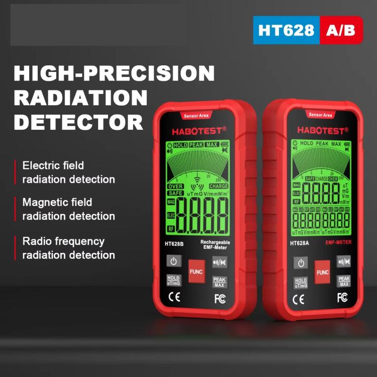 HABOTEST HT628B 多場電磁場測量儀 可充電電磁輻射測試儀，HT628B