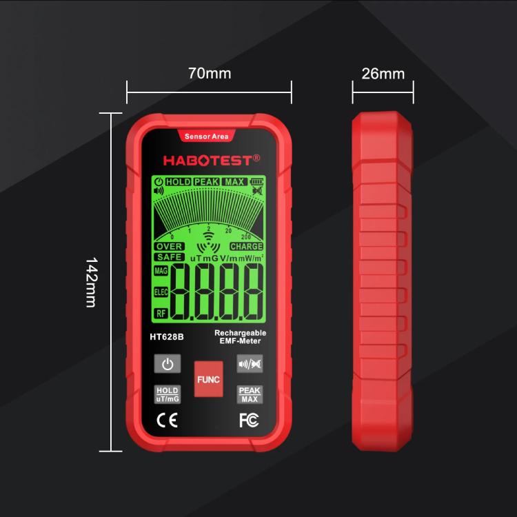 HABOTEST HT628B 多場電磁場測量儀 可充電電磁輻射測試儀，HT628B