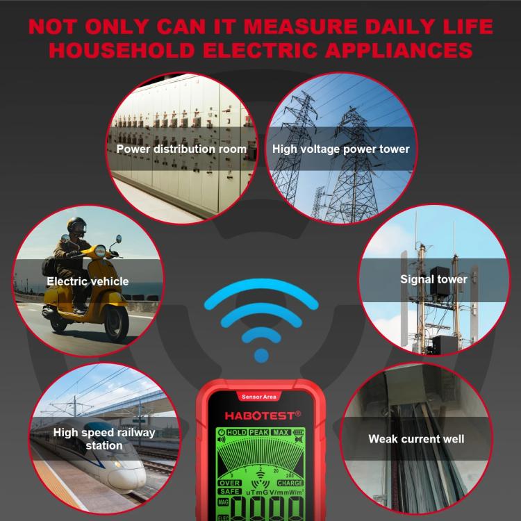 HABOTEST HT628B 多場電磁場測量儀 可充電電磁輻射測試儀，HT628B
