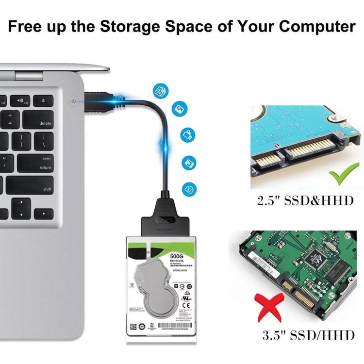 USB 3.0/USB-C 轉 SATA 22針轉接線，適用 2.5 吋筆記型電腦硬碟/固態硬碟，25公分