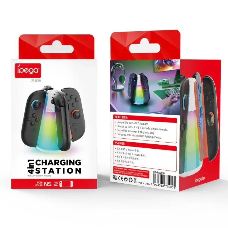 適用於 Nintendo Switch 2 Joy-Con 控制器的 ipega 4 合 1 充電座 四合一充電站，帶 RGB 燈