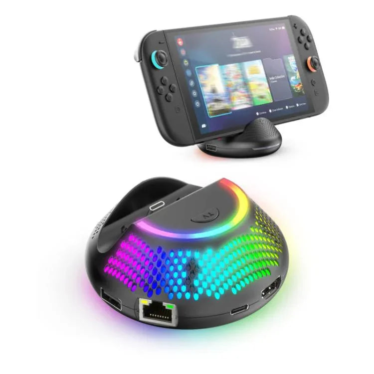 適用於 Nintendo Switch 2 的 JYS 4K 60Hz 電視底座 5 合 1 集線器，帶千兆以太網端口 RGB 環境燈，JYS