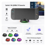 適用於 Nintendo Switch 2 的 JYS 4K 60Hz 電視底座 5 合 1 集線器，帶千兆以太網端口 RGB 環境燈，JYS