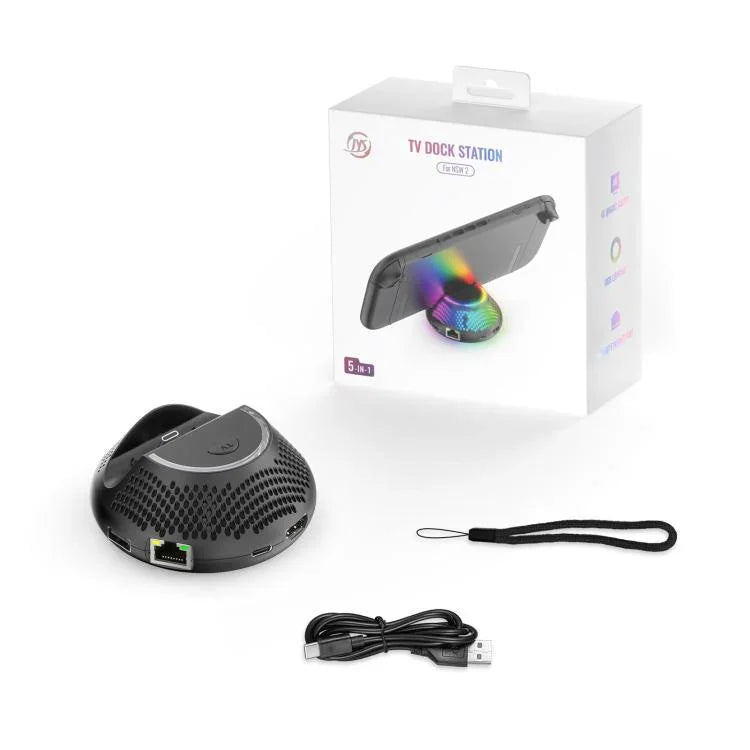 適用於 Nintendo Switch 2 的 JYS 4K 60Hz 電視底座 5 合 1 集線器，帶千兆以太網端口 RGB 環境燈，JYS