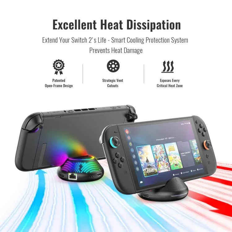 適用於 Nintendo Switch 2 的 JYS 4K 60Hz 電視底座 5 合 1 集線器，帶千兆以太網端口 RGB 環境燈，JYS