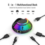 適用於 Nintendo Switch 2 的 JYS 4K 60Hz 電視底座 5 合 1 集線器，帶千兆以太網端口 RGB 環境燈，JYS