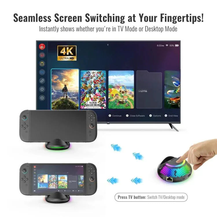 適用於 Nintendo Switch 2 的 JYS 4K 60Hz 電視底座 5 合 1 集線器，帶千兆以太網端口 RGB 環境燈，JYS