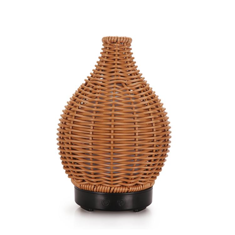 100ML空心藤編超聲波加濕器與香薰擴散器，7色LED燈，5V USB，24V歐規插頭