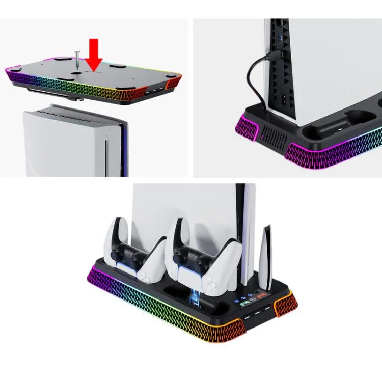 適用於 PS5 Pro / PS5 Slim / PS5 多功能散熱底座，雙手柄充電座，YH66S 鋼琴款彩色燈白色，YH66S 鋼琴款彩色燈黑色，YH66 白色，YH66 黑白色，YH66 黑色