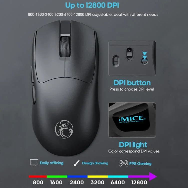 iMICE G900 6鍵 12800DPI 遊戲滑鼠 可充電三模無線滑鼠
