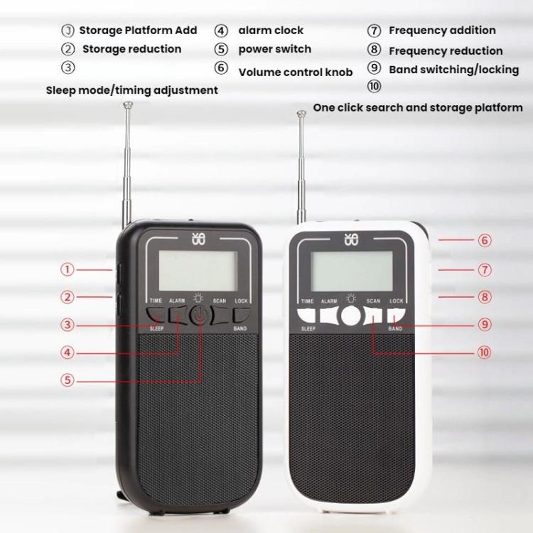 便攜 FM/AM/SW 多頻段高靈敏度時鐘控制收音機播放器，適用歐盟，適用美國