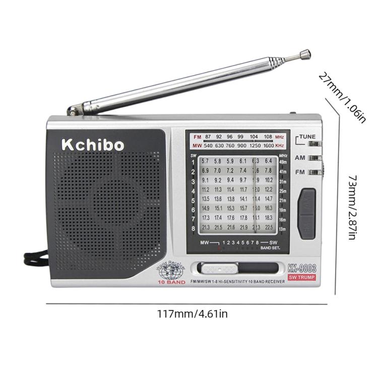 Kchibo 10頻段 AM/FM/SW 便攜收音機配高保真喇叭緊湊迷你多頻段接收器, KK-9803
