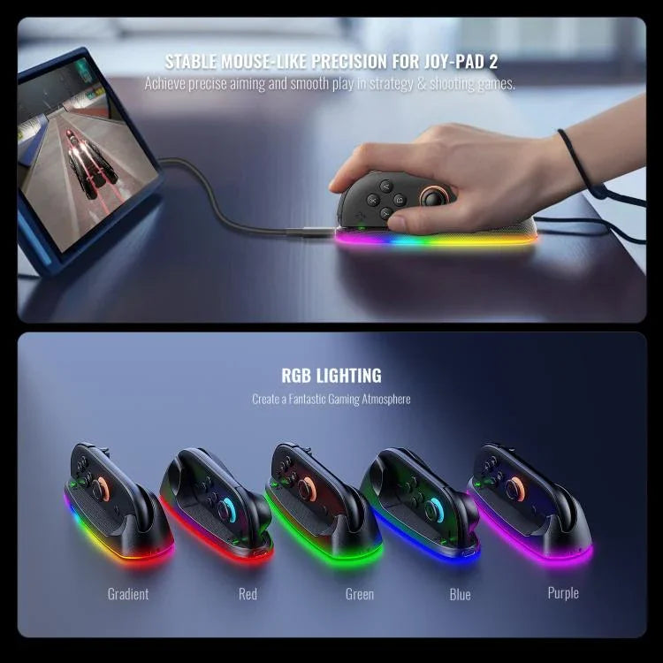 適用於Nintendo Switch 2 JYS手柄滑鼠磁吸充電座帶環境燈光，JYS-NS2320