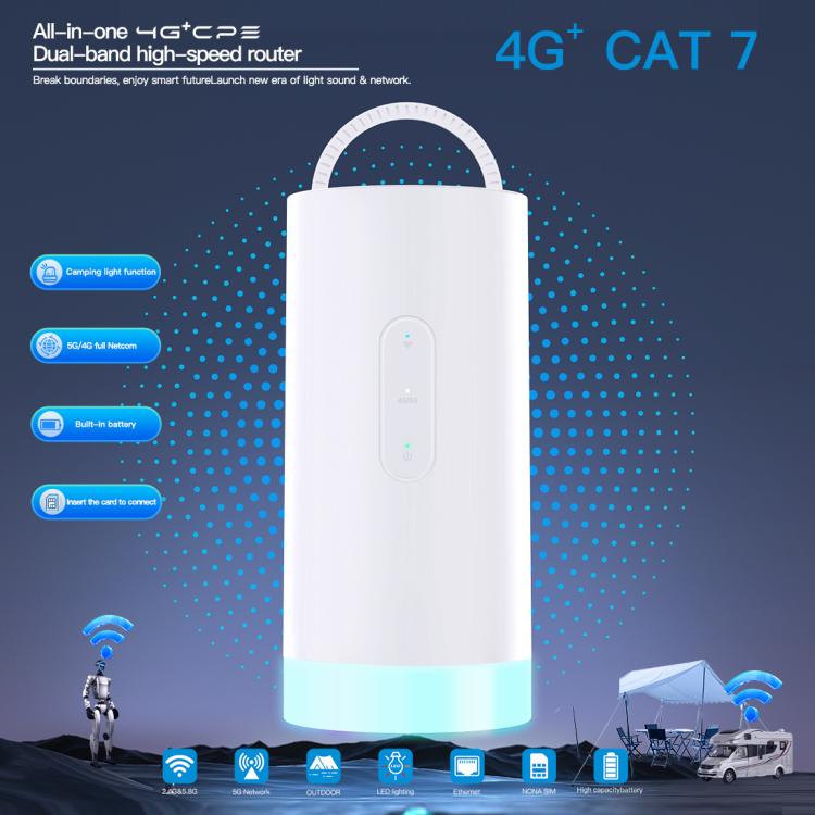 CAF902 4G CPE CAT7 SIM卡路由器 彩色露營燈 戶外LTE便攜WiFi熱點，歐規插頭，CAF902