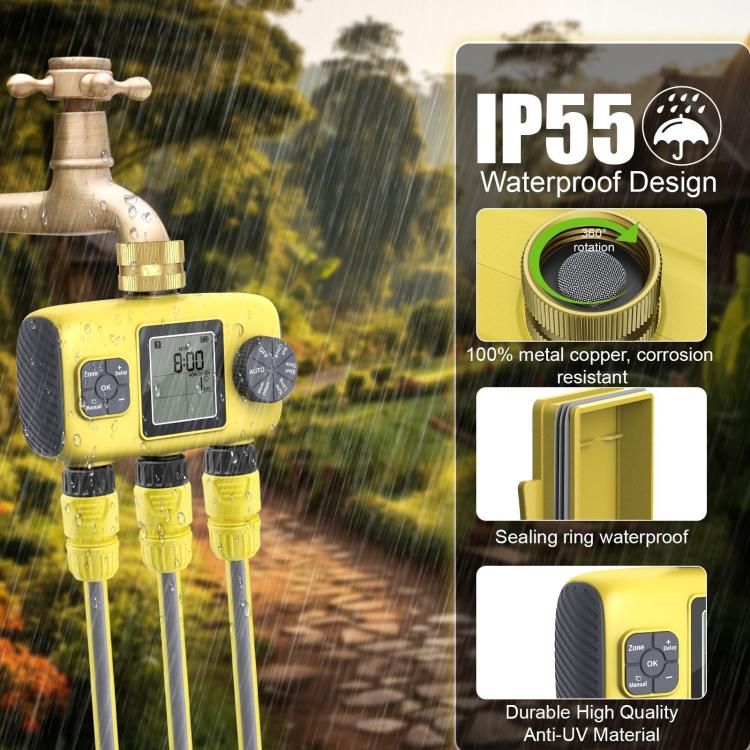 戶外智能自動澆水控制器，三路灌溉定時器，英國標準，美國標準