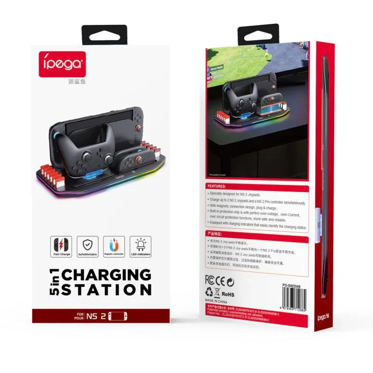 ipega Nintendo Switch 2 Joy-Con及Pro手柄充電座帶RGB燈遊戲卡槽，PG-SW2048