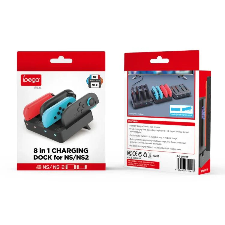 ipega 4合1 充電座適用於 Nintendo Switch 2/Switch Joy-Con 控制器充電站，PG-SW2081