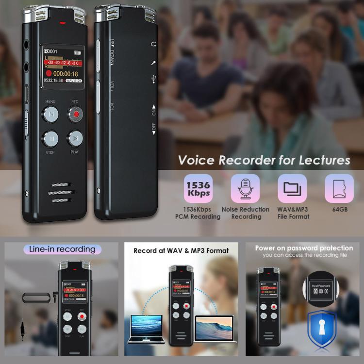 便攜高清降噪語音啟動數字錄音筆 適用於會議，64GB、128GB