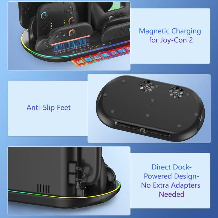 適用於 Nintendo Switch 2 JYS NS2322 帶 RGB 燈光充電底座冷卻充電收納一體底座