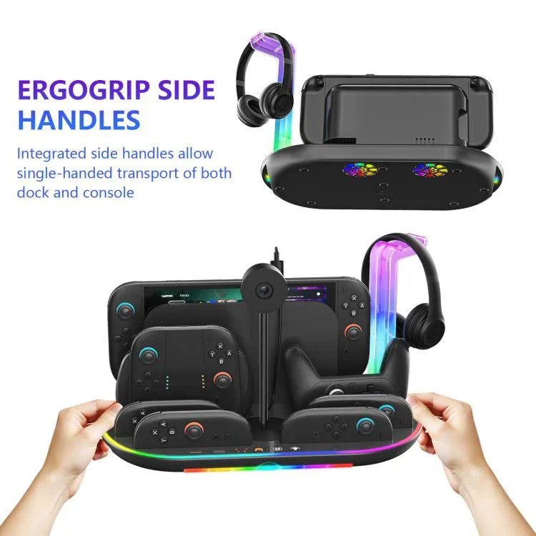 適用於 Nintendo Switch 2 JYS NS2322 帶 RGB 燈光充電底座冷卻充電收納一體底座
