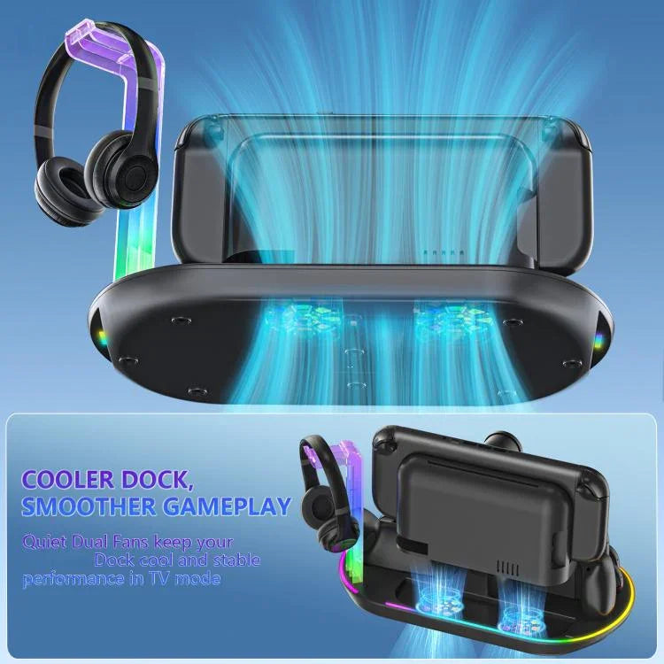 適用於 Nintendo Switch 2 JYS NS2322 帶 RGB 燈光充電底座冷卻充電收納一體底座