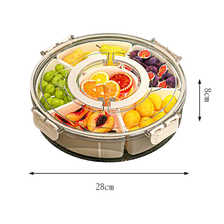 360度旋轉6格零食盤 帶手柄和密封蓋 – 圓形便攜食品儲存容器，適合水果、堅果、糖果，6格