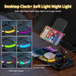 四合一快速無線充電站 適用手機／平板／Apple Watch／AirPods 磁吸摺疊支架附時鐘顯示及酷炫燈效